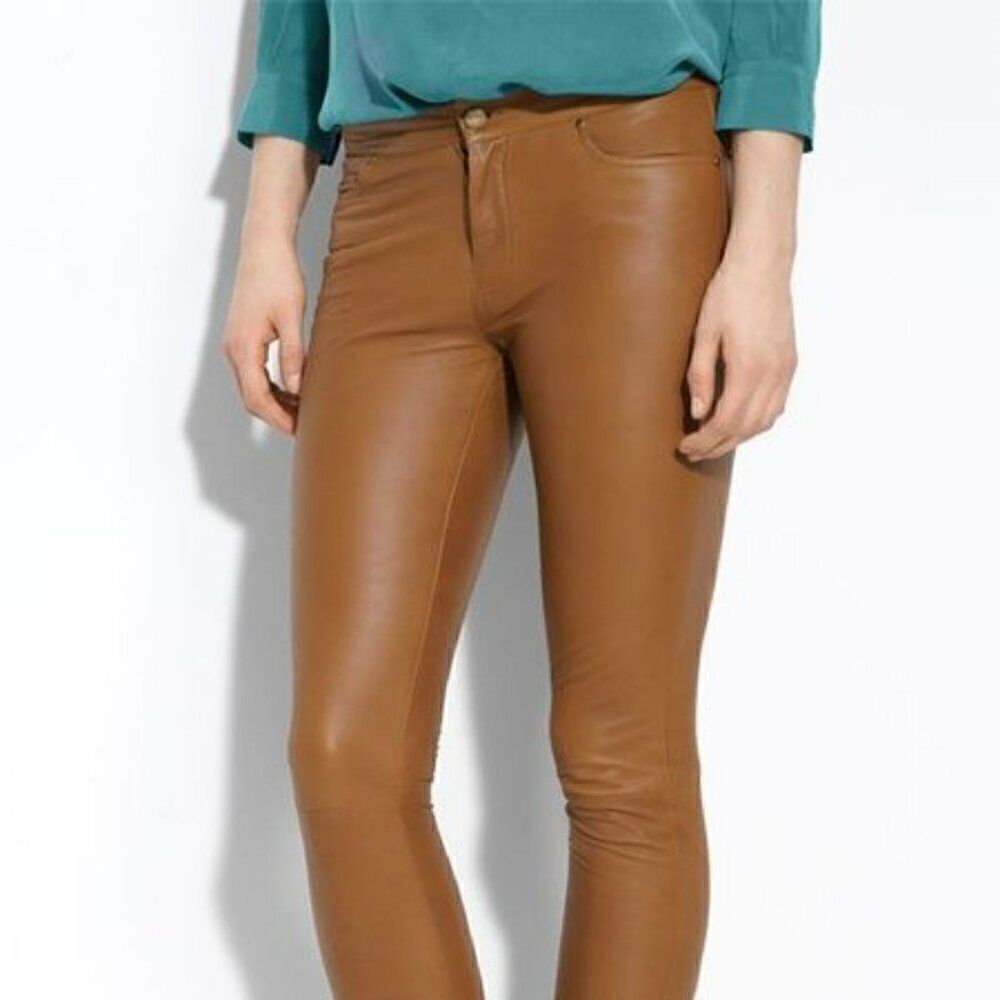 Kenna T Leather Pants Pony Brown Tan Size 27